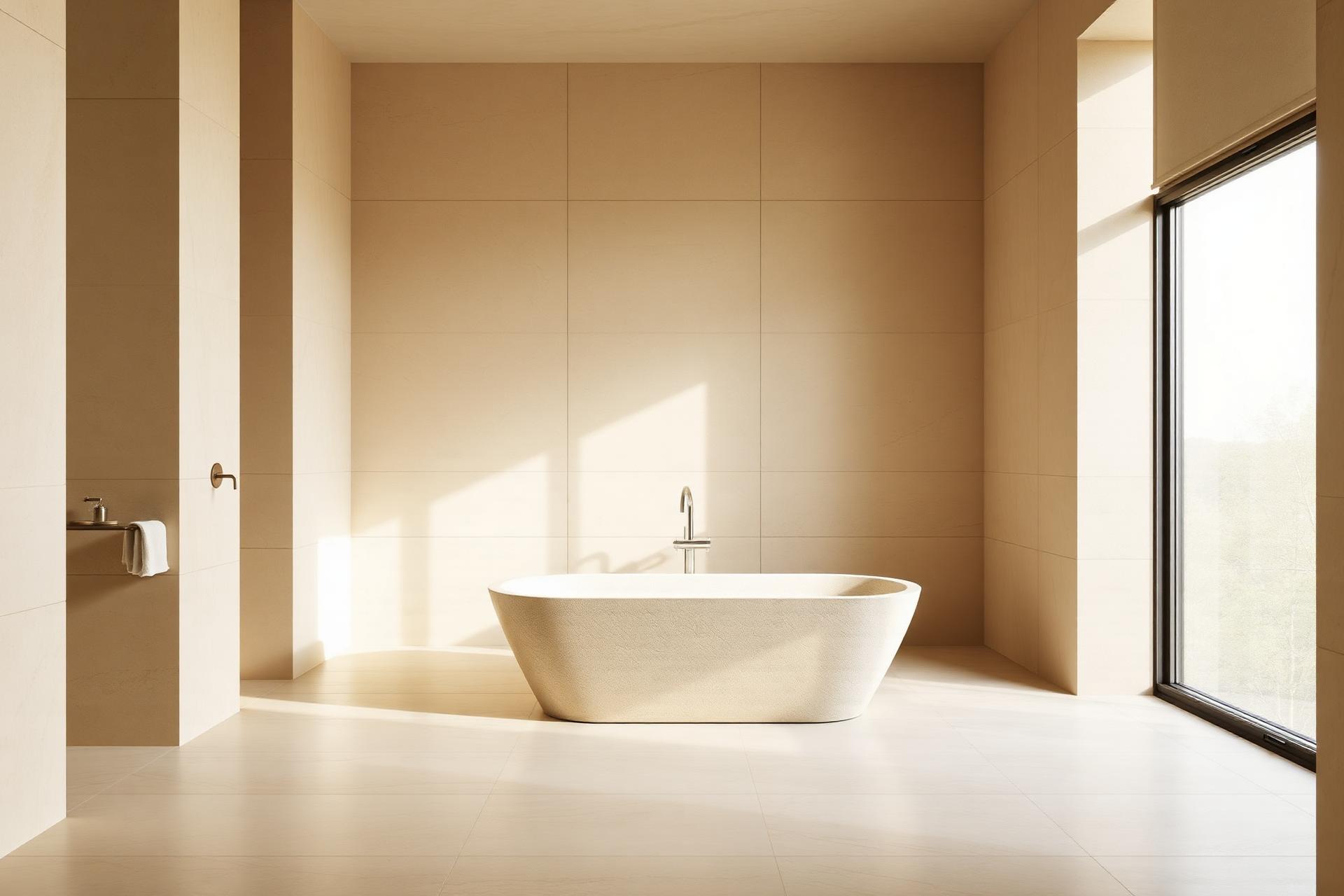 Luxuriöses Badezimmer mit großformatigen Natursteinfliesen