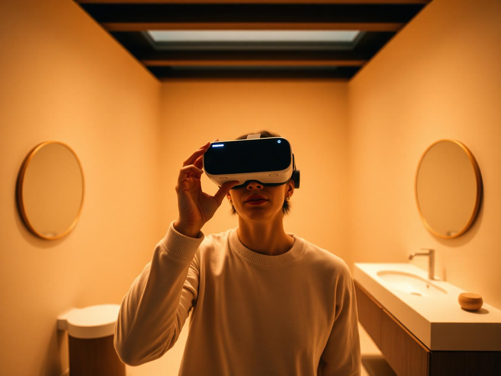 Kunde erlebt das zukünftige Bad in Virtual Reality